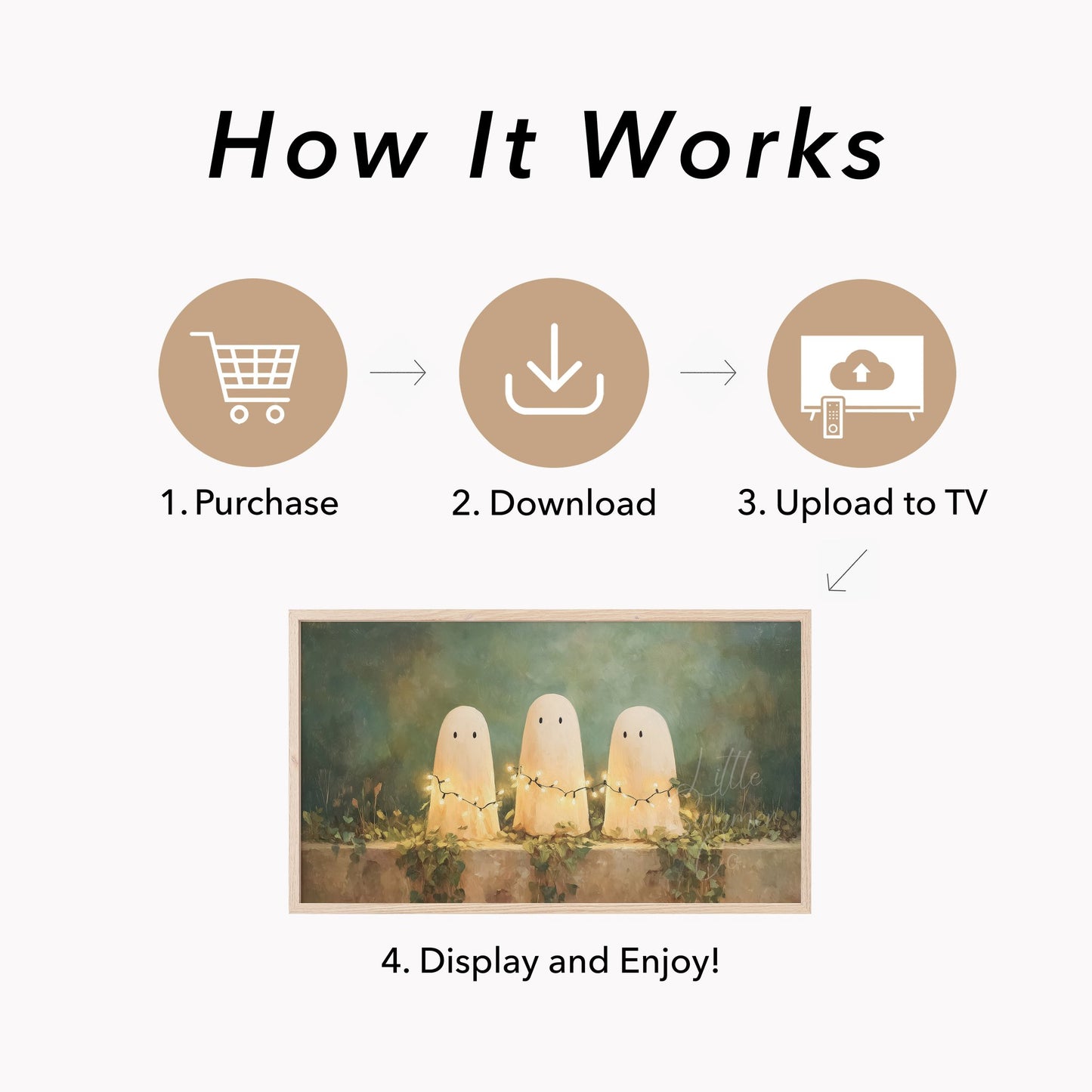 Ghosts with Fairy Lights Frame TV Art displayed on a TV