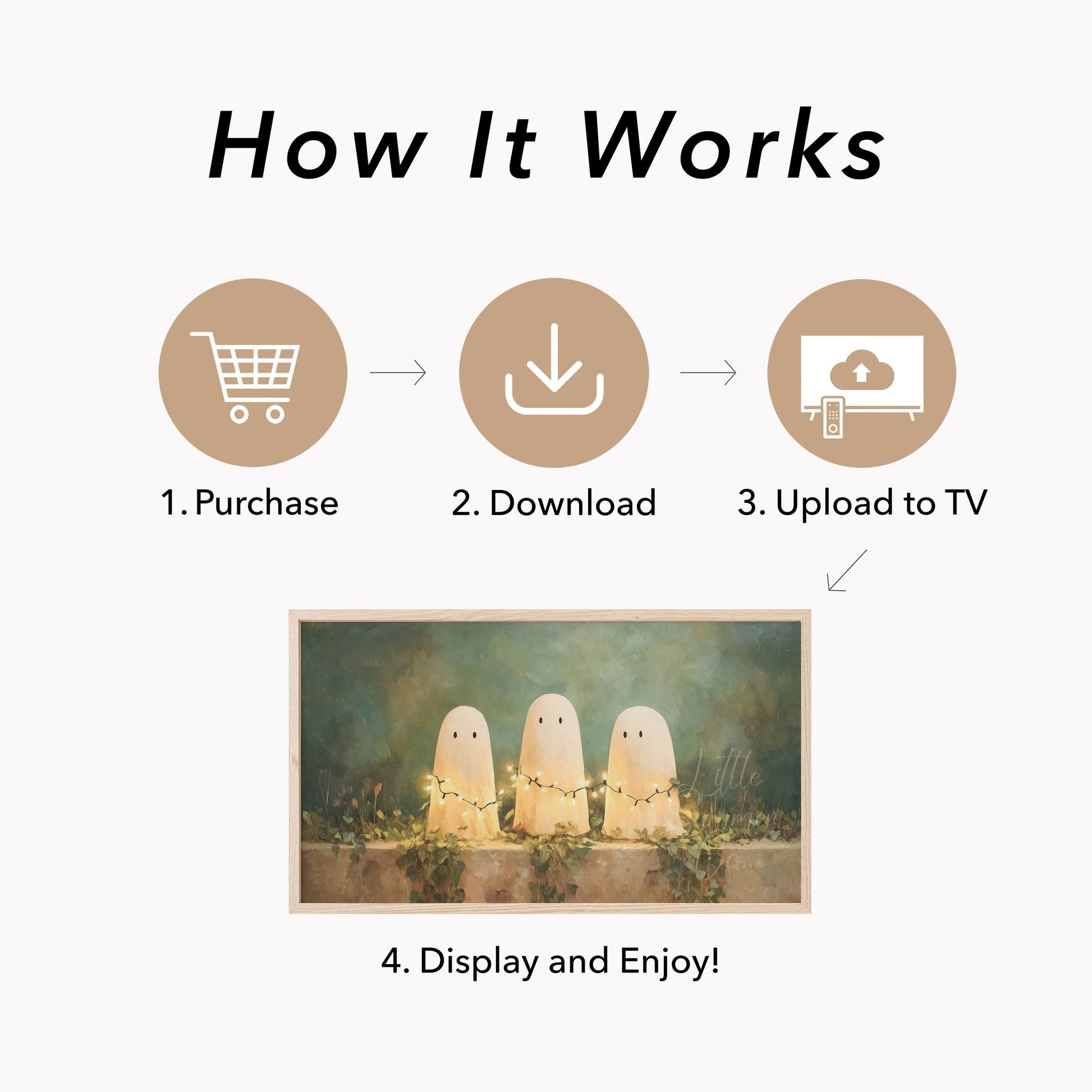 Ghosts with Fairy Lights Frame TV Art displayed on a TV