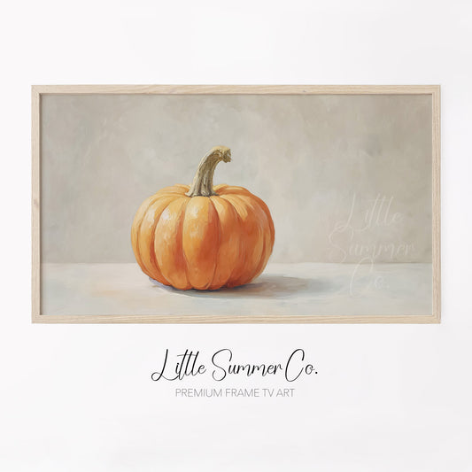 Single Pumpkin Neutral Background Frame TV Art displayed on a TV