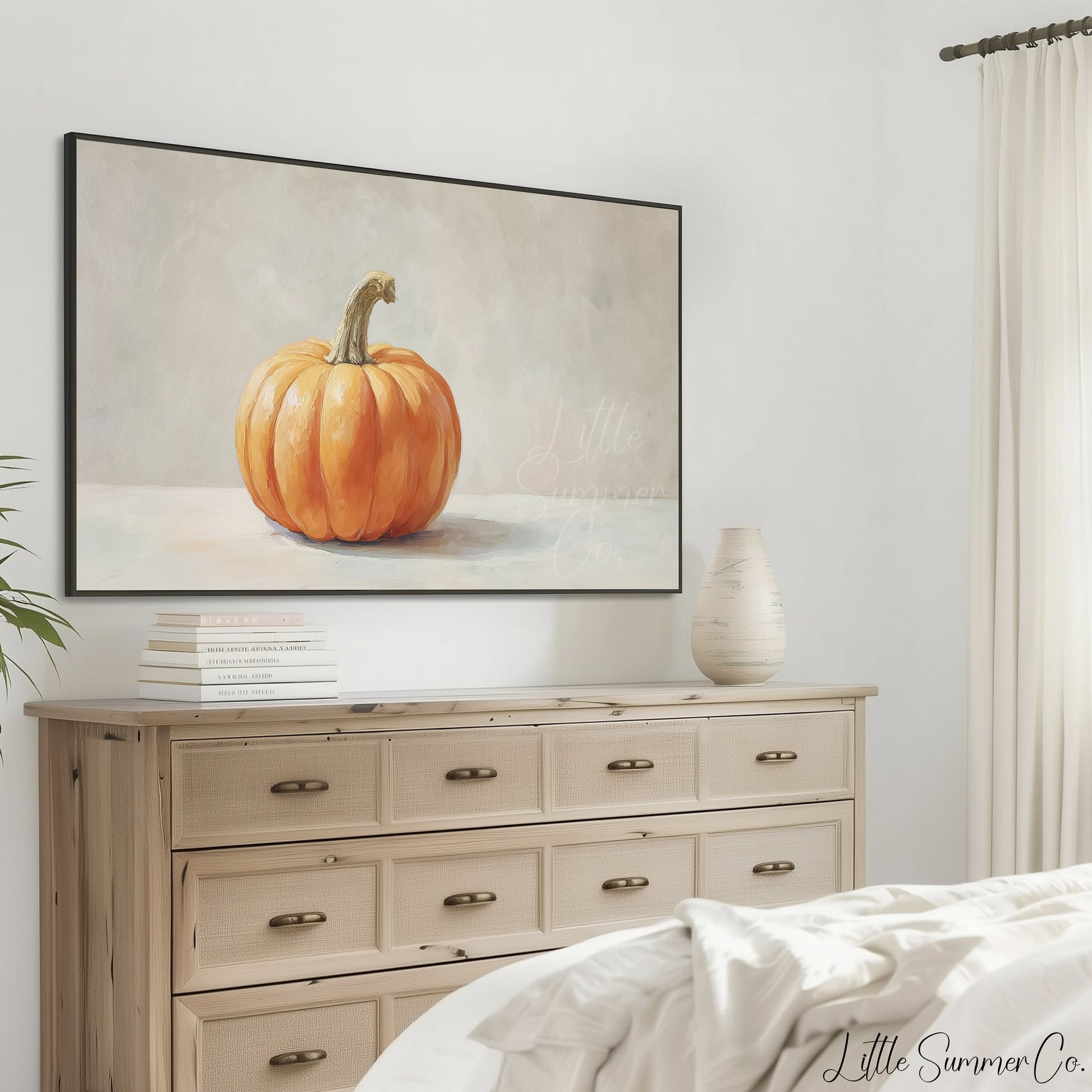 Single Pumpkin Neutral Background Frame TV Art displayed on a TV