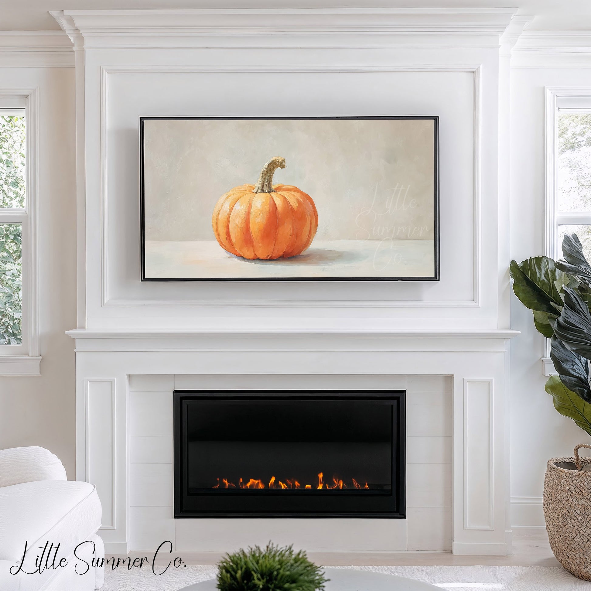 Single Pumpkin Neutral Background Frame TV Art displayed on a TV