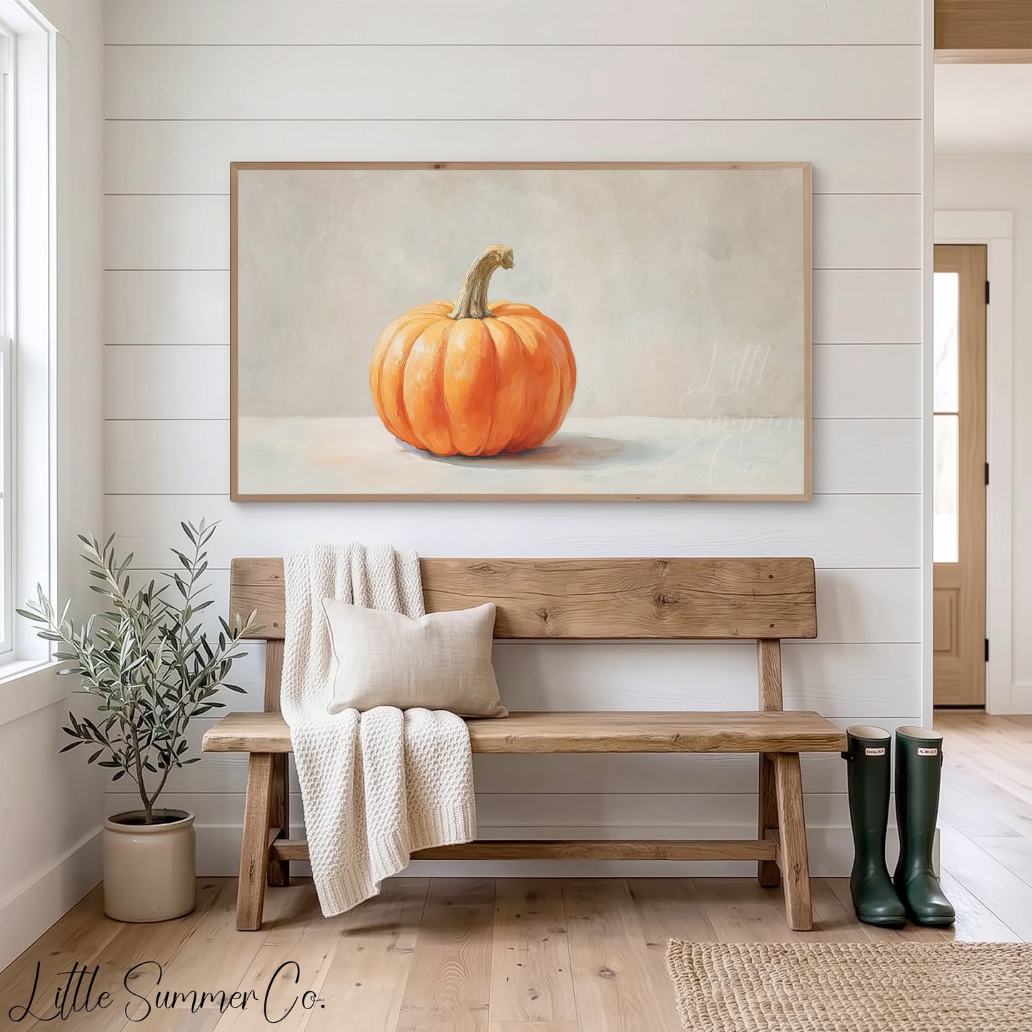 Single Pumpkin Neutral Background Frame TV Art displayed on a TV
