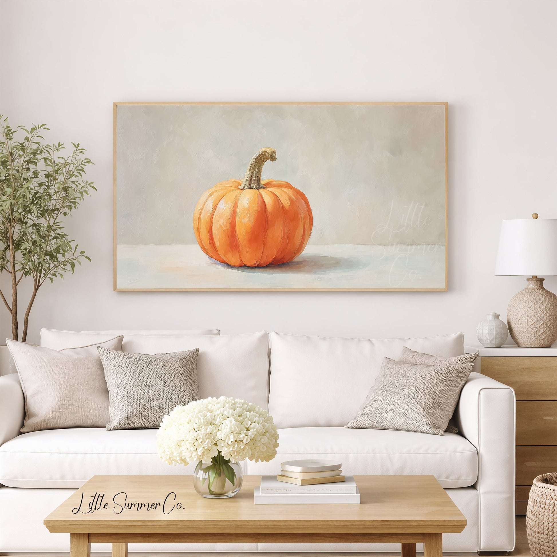 Single Pumpkin Neutral Background Frame TV Art displayed on a TV