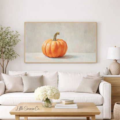 Single Pumpkin Neutral Background Frame TV Art displayed on a TV