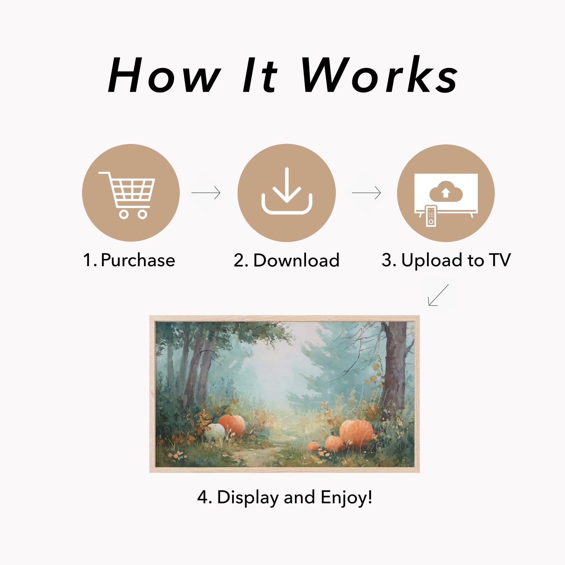 Pumpkins in Misty Forest Clearing Frame TV Art displayed on a TV