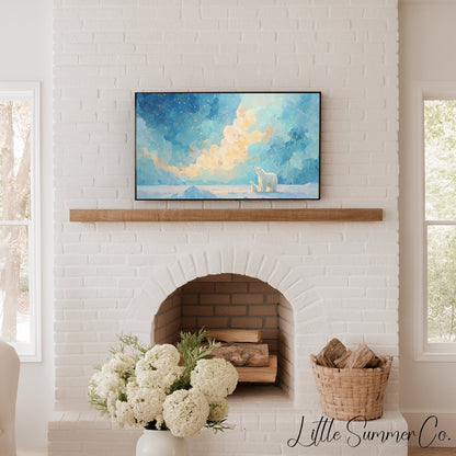 Polar Bears Golden Clouds Frame TV Art displayed on a TV