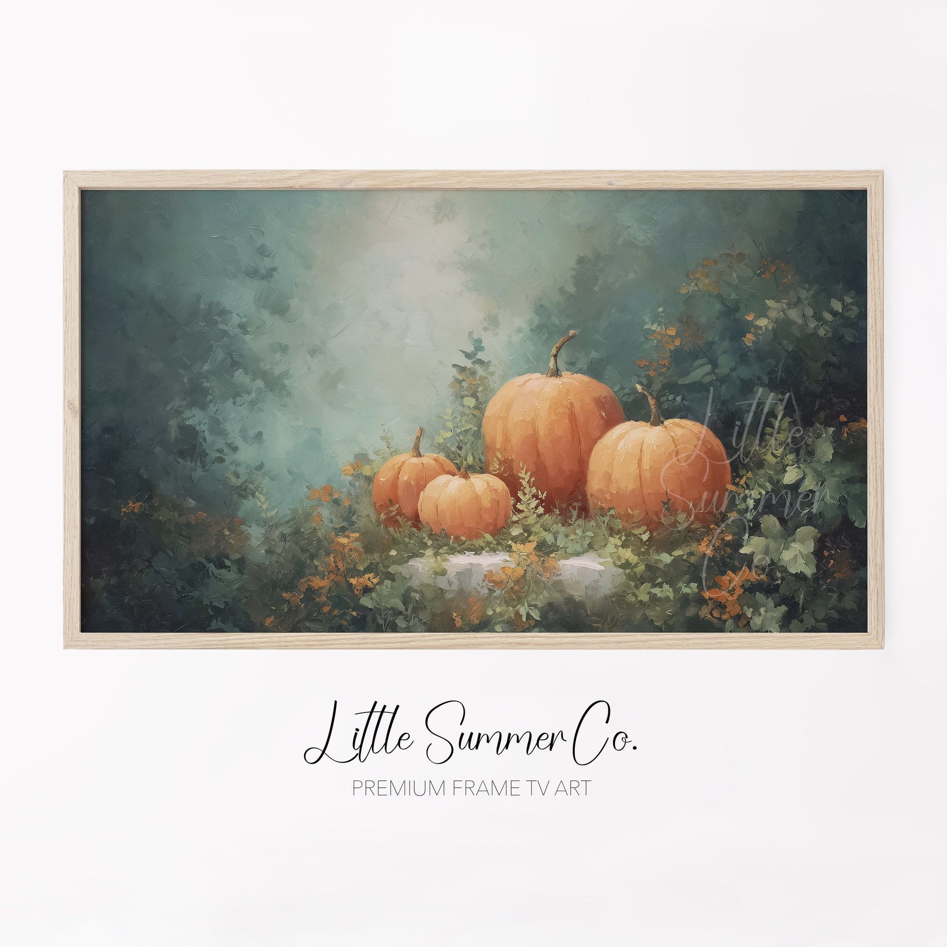 Pumpkins in Autumn Garden Frame TV Art displayed on a TV