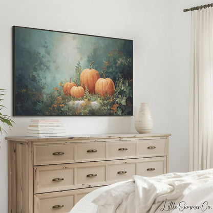 Pumpkins in Autumn Garden Frame TV Art displayed on a TV