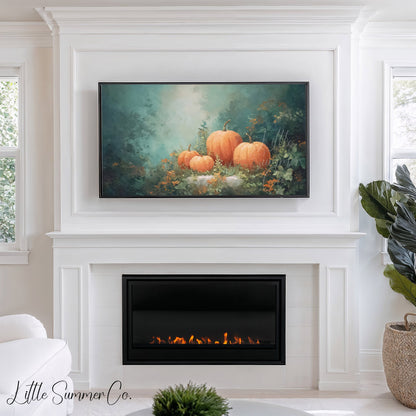 Pumpkins in Autumn Garden Frame TV Art displayed on a TV
