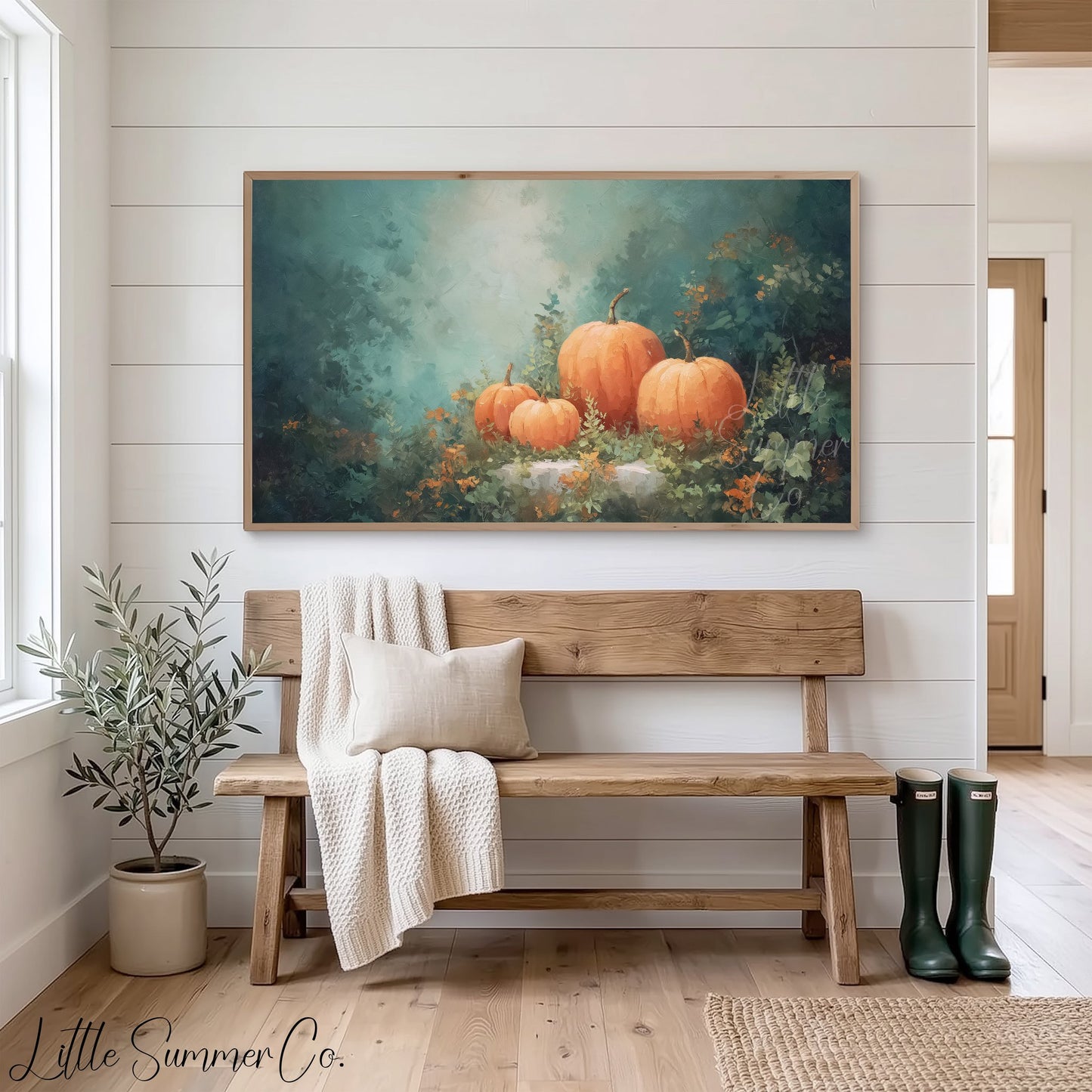 Pumpkins in Autumn Garden Frame TV Art displayed on a TV