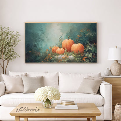 Pumpkins in Autumn Garden Frame TV Art displayed on a TV