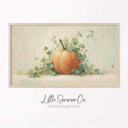 Pumpkin with Ivy Vines Frame TV Art displayed on a TV
