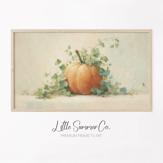 Pumpkin with Ivy Vines Frame TV Art displayed on a TV