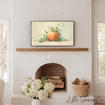 Pumpkin with Ivy Vines Frame TV Art displayed on a TV