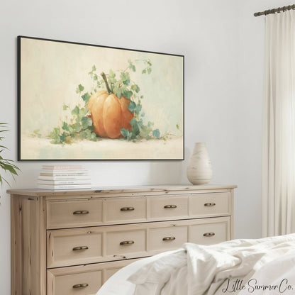 Pumpkin with Ivy Vines Frame TV Art displayed on a TV