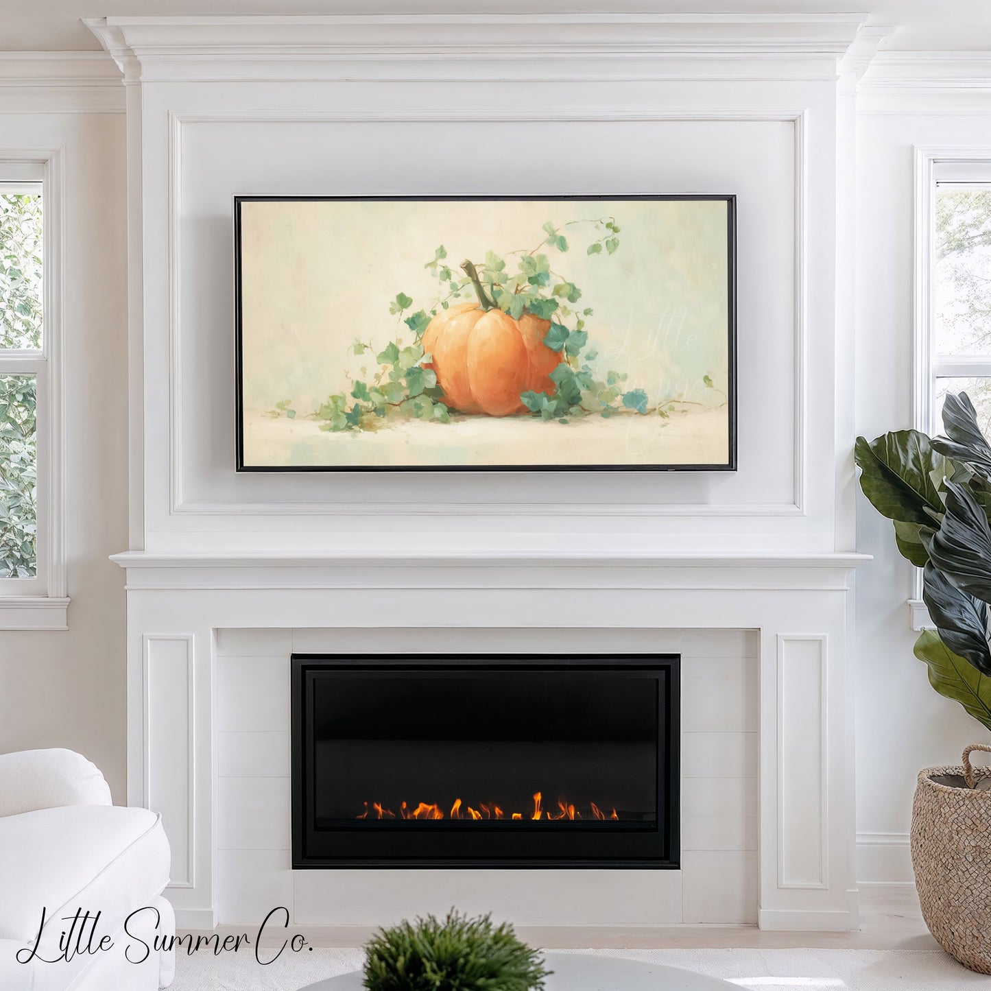 Pumpkin with Ivy Vines Frame TV Art displayed on a TV