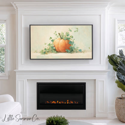 Pumpkin with Ivy Vines Frame TV Art displayed on a TV