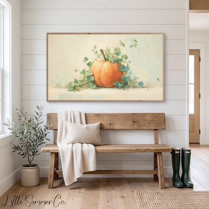 Pumpkin with Ivy Vines Frame TV Art displayed on a TV