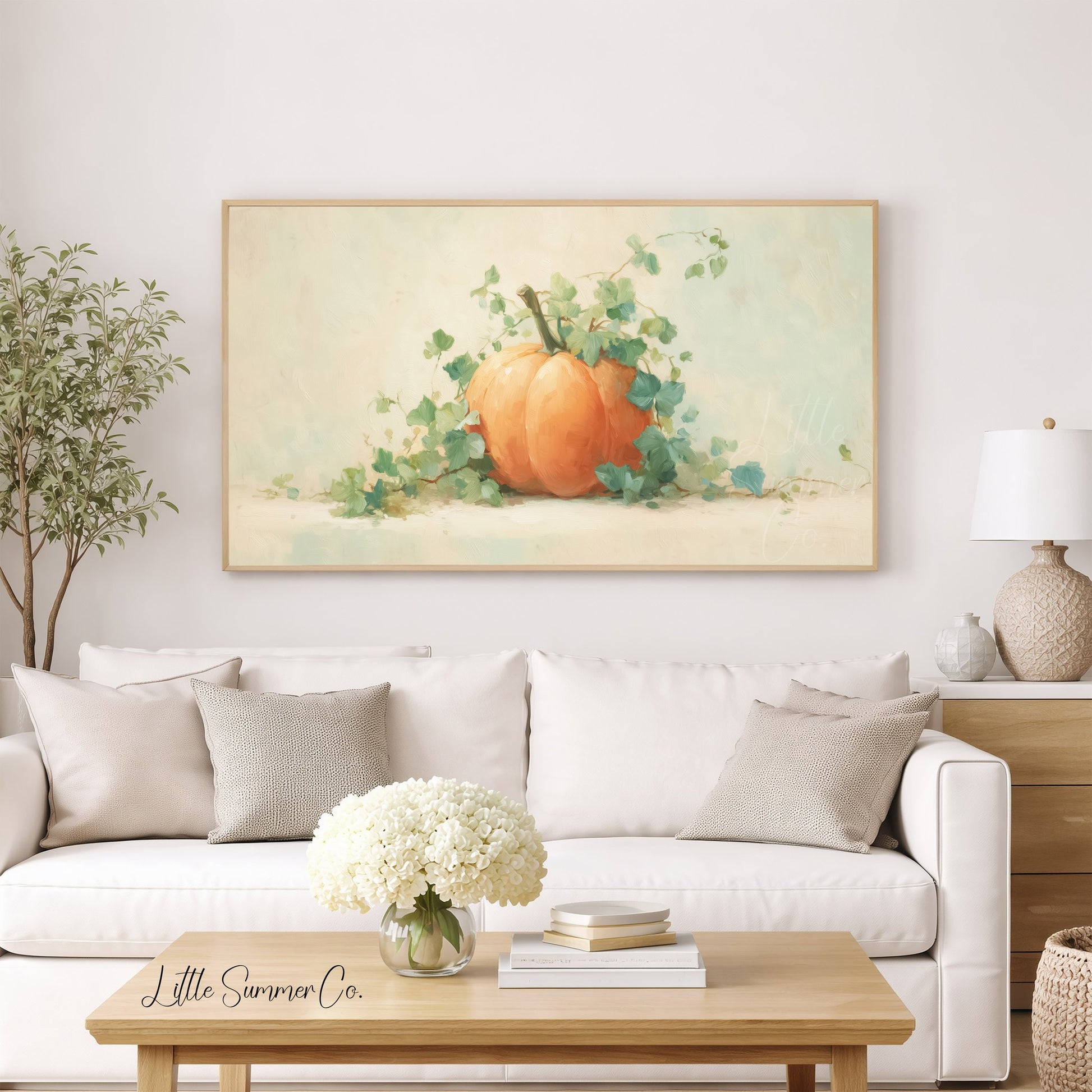 Pumpkin with Ivy Vines Frame TV Art displayed on a TV