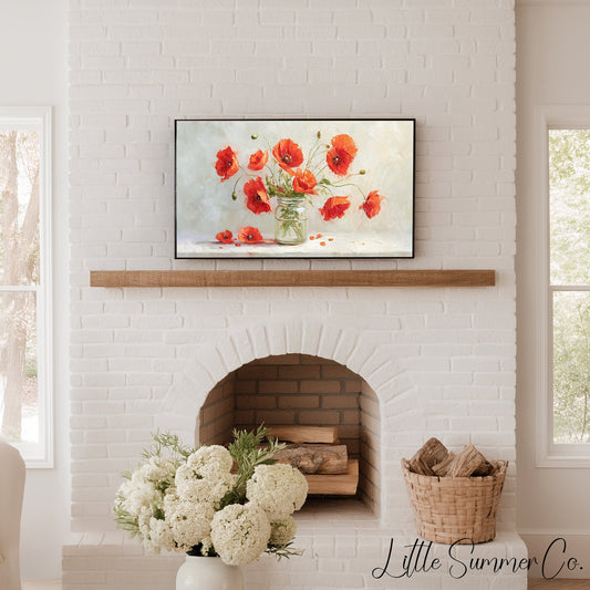 Red Poppies in Glass Jar Frame TV Art displayed on a TV