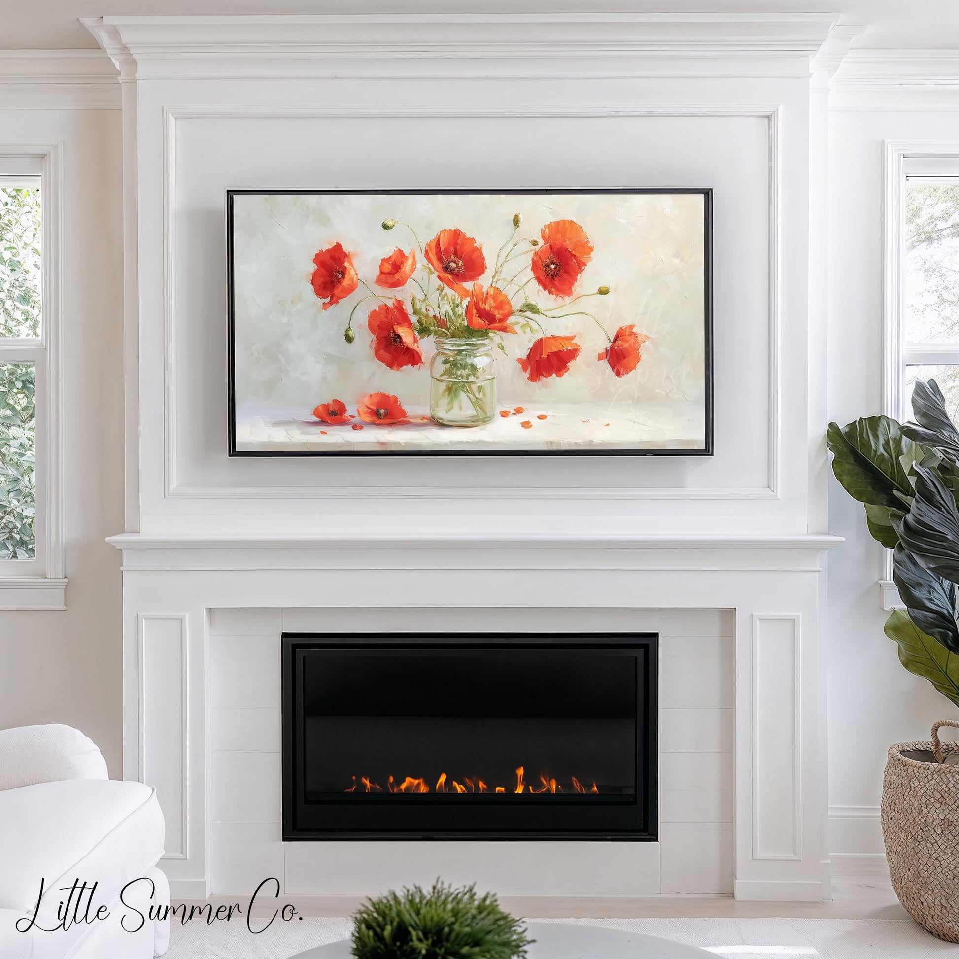 Red Poppies in Glass Jar Frame TV Art displayed on a TV