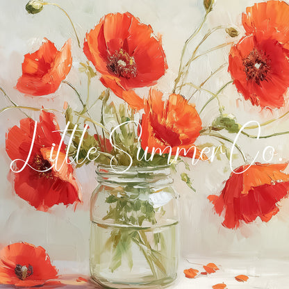 Red Poppies in Glass Jar Frame TV Art displayed on a TV