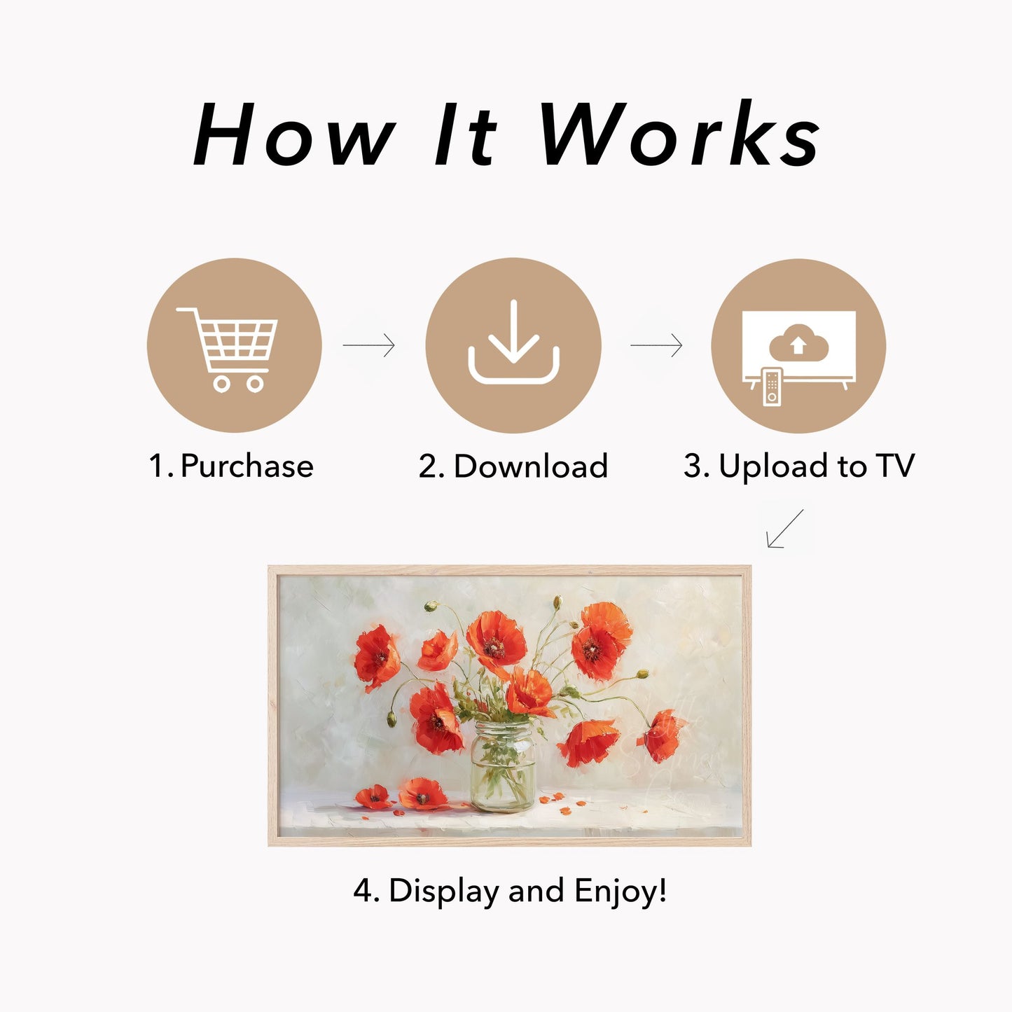 Red Poppies in Glass Jar Frame TV Art displayed on a TV