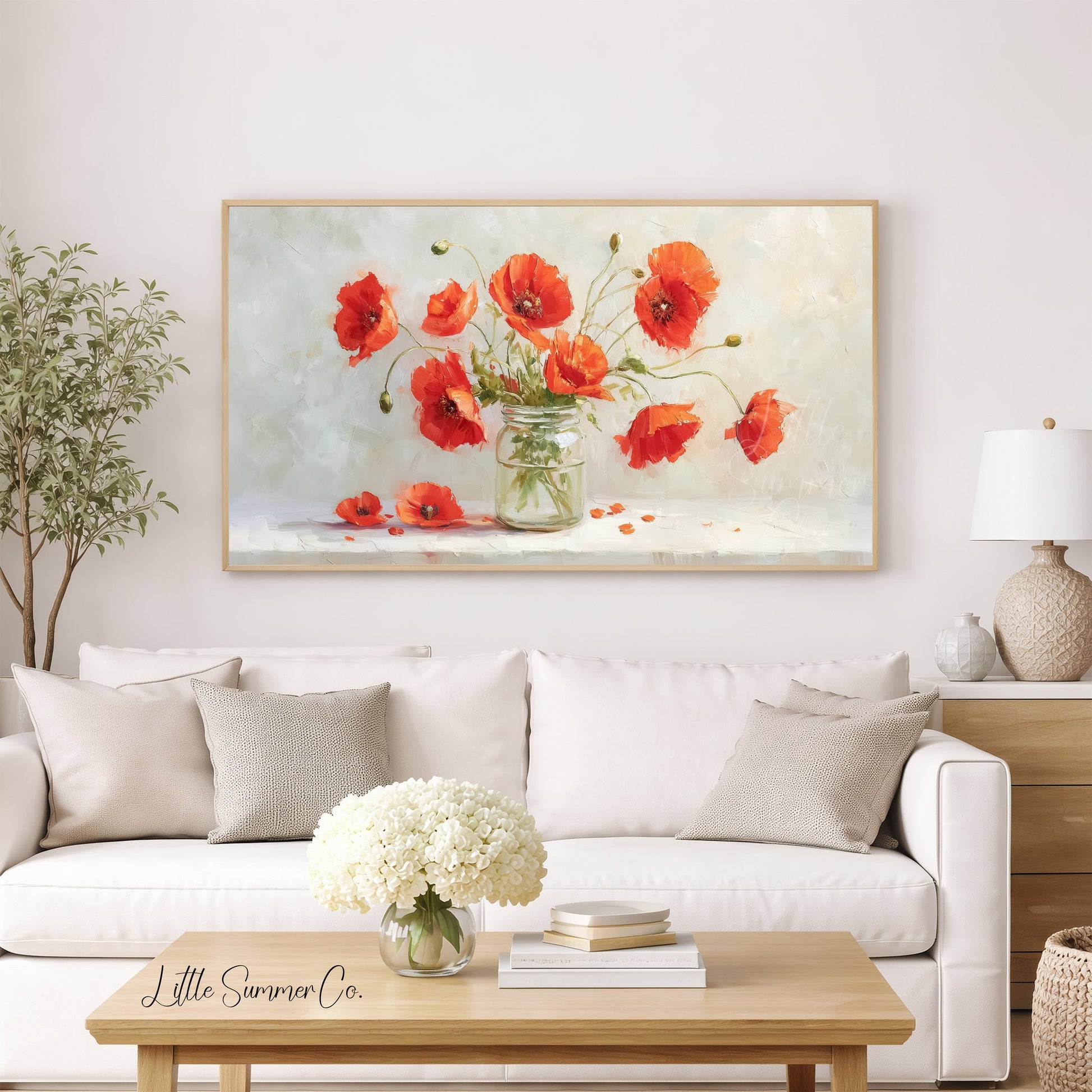 Red Poppies in Glass Jar Frame TV Art displayed on a TV
