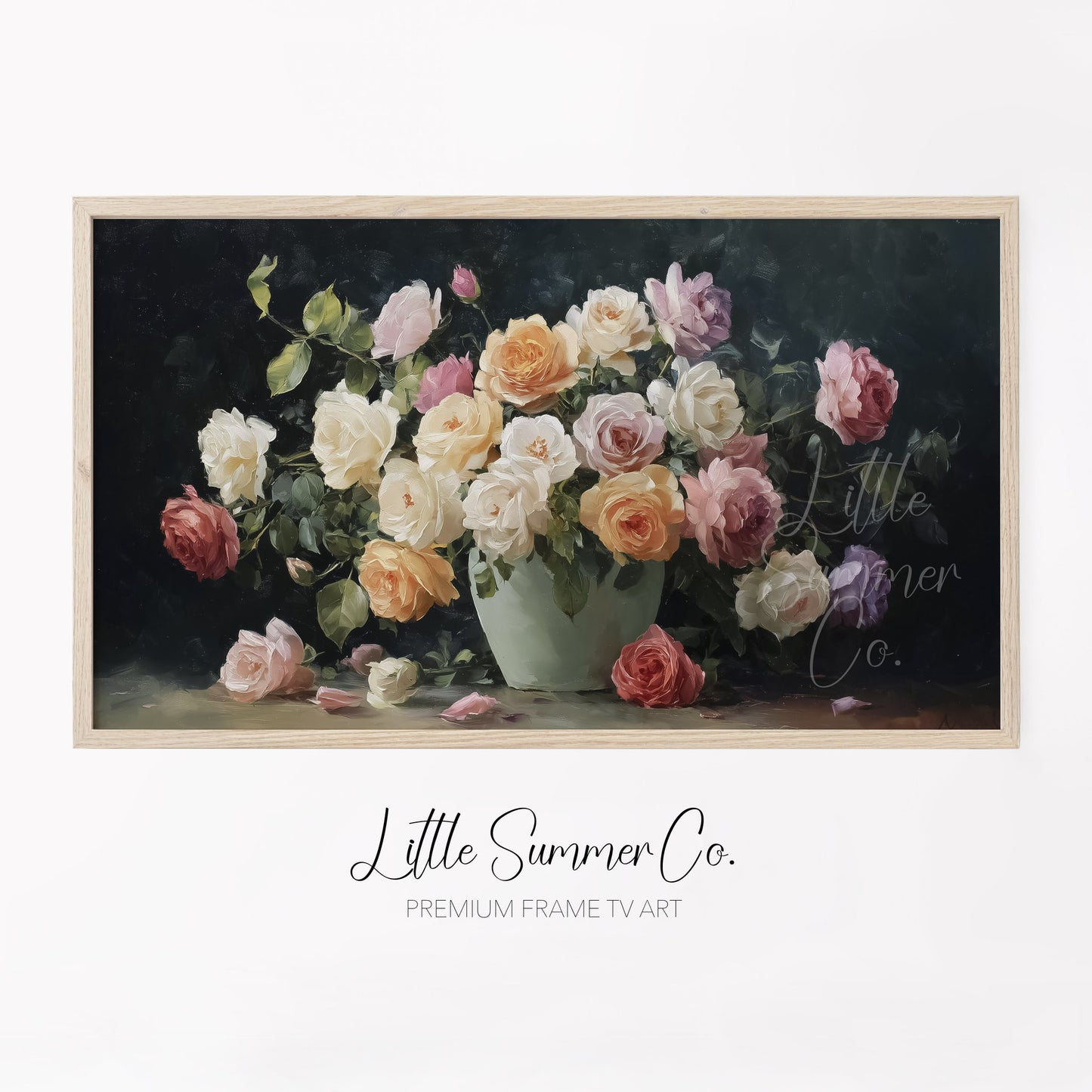Garden Roses Green Vase Frame TV Art displayed on a TV