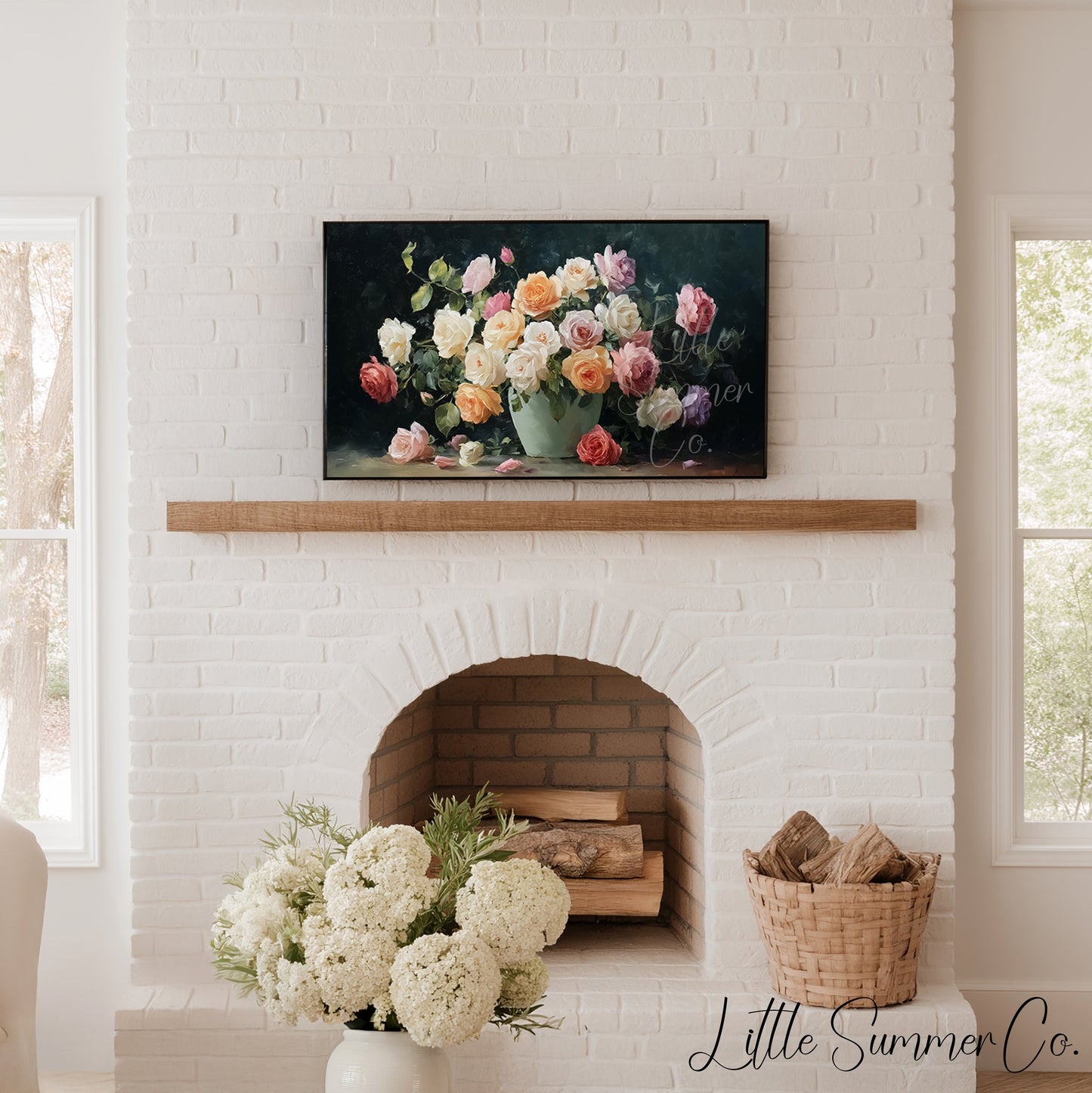 Garden Roses Green Vase Frame TV Art displayed on a TV