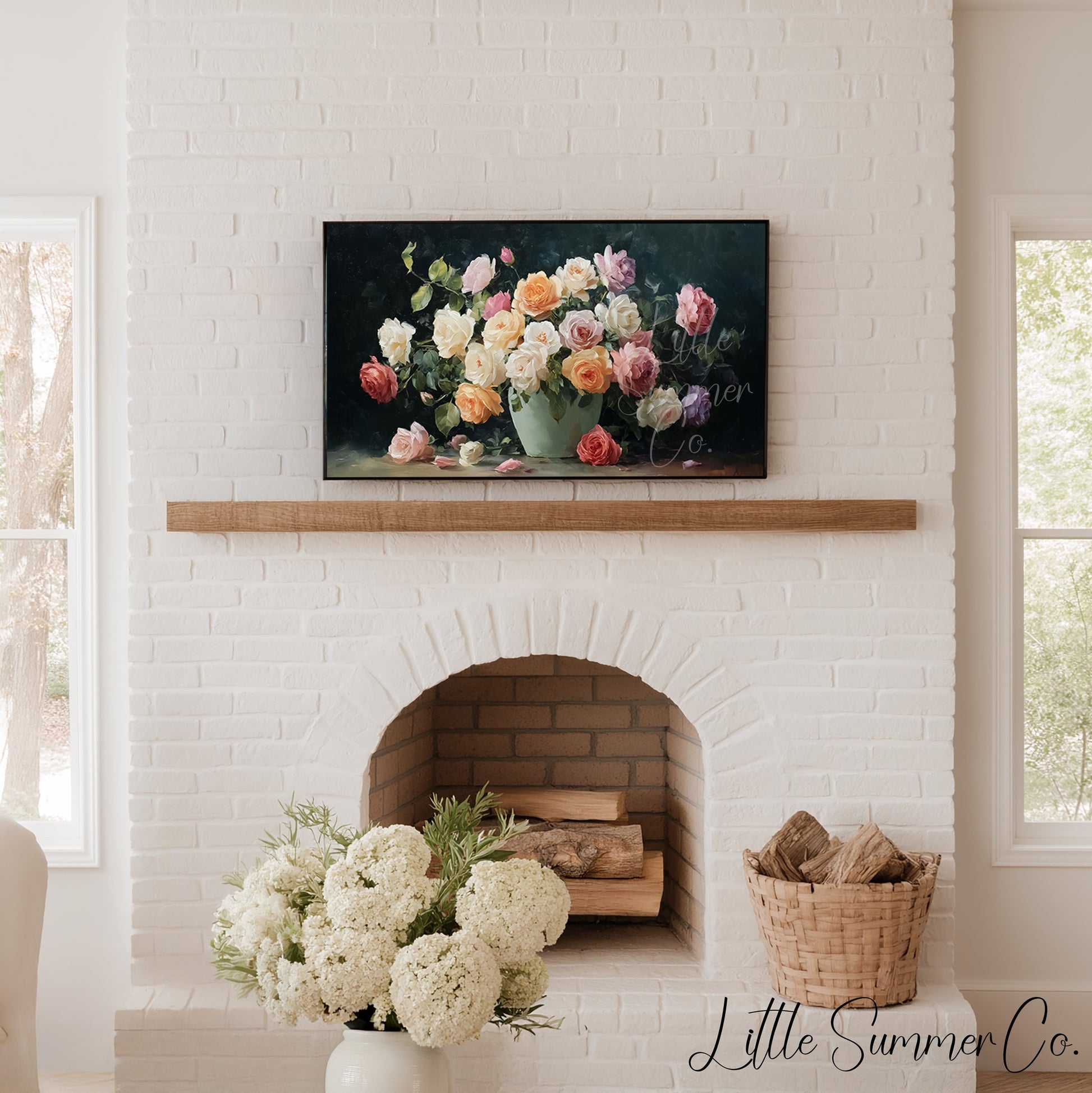 Garden Roses Green Vase Frame TV Art displayed on a TV