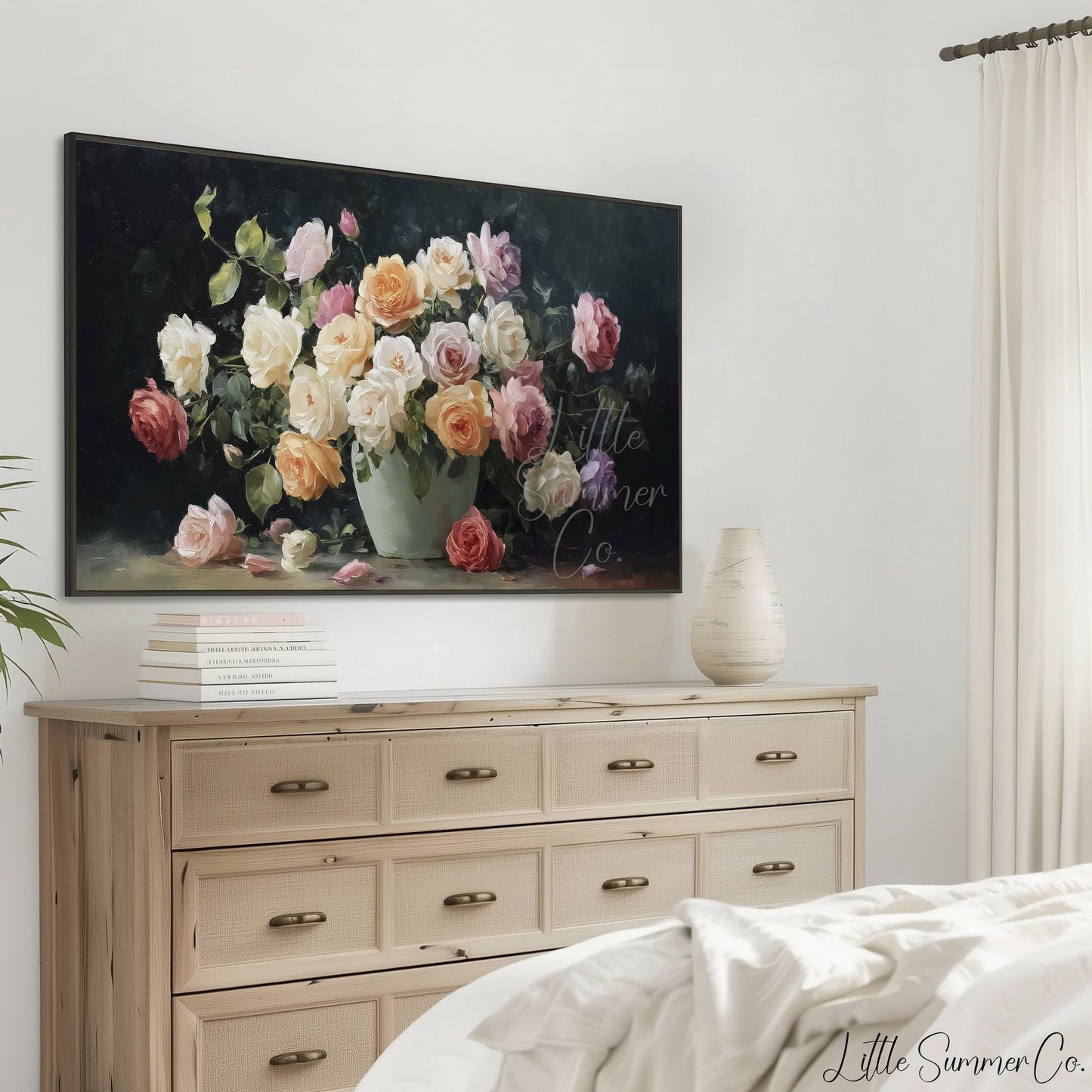 Garden Roses Green Vase Frame TV Art displayed on a TV