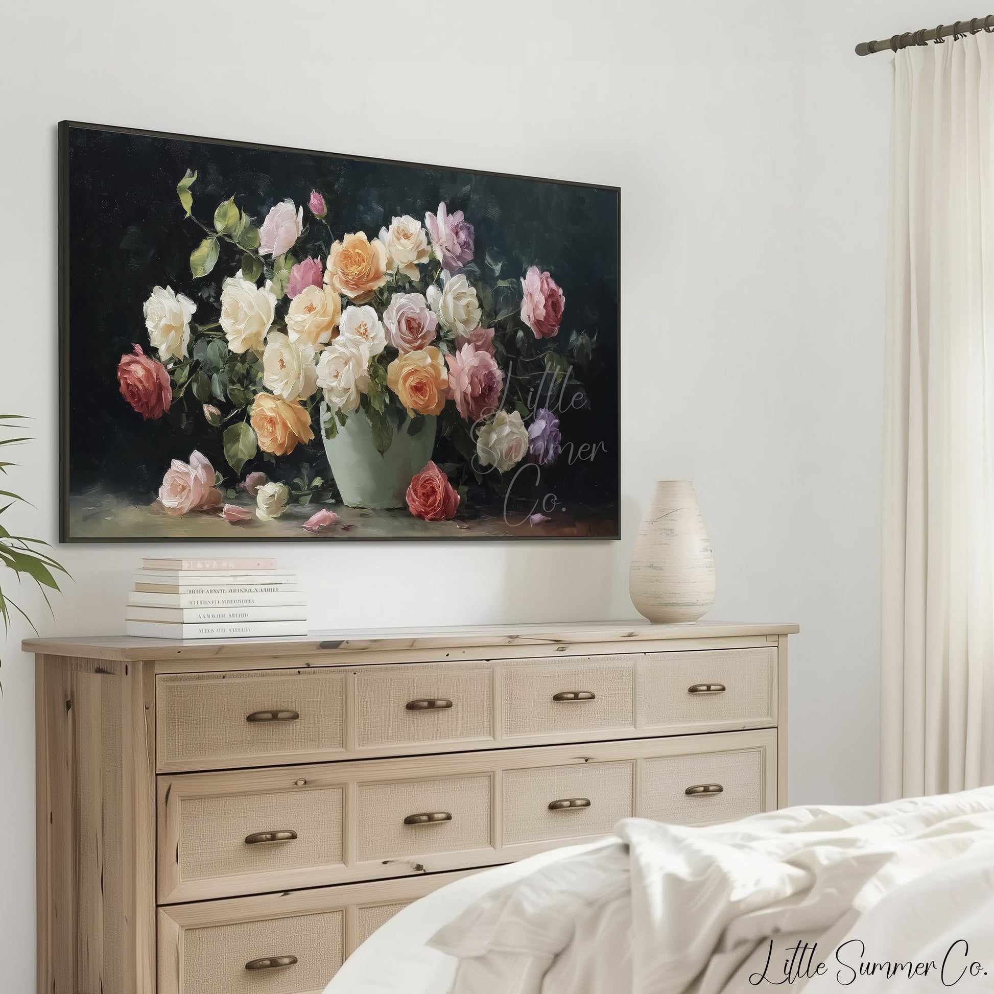 Garden Roses Green Vase Frame TV Art displayed on a TV