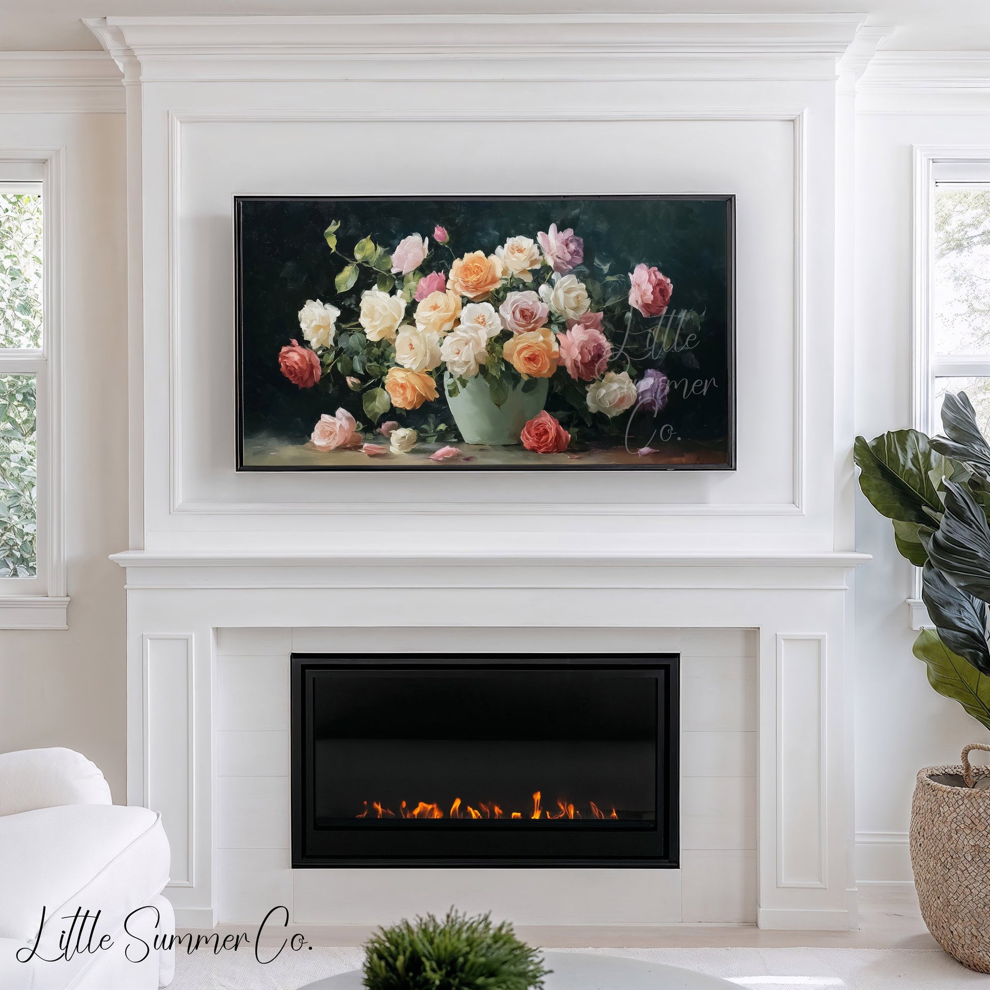 Garden Roses Green Vase Frame TV Art displayed on a TV