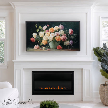 Garden Roses Green Vase Frame TV Art displayed on a TV