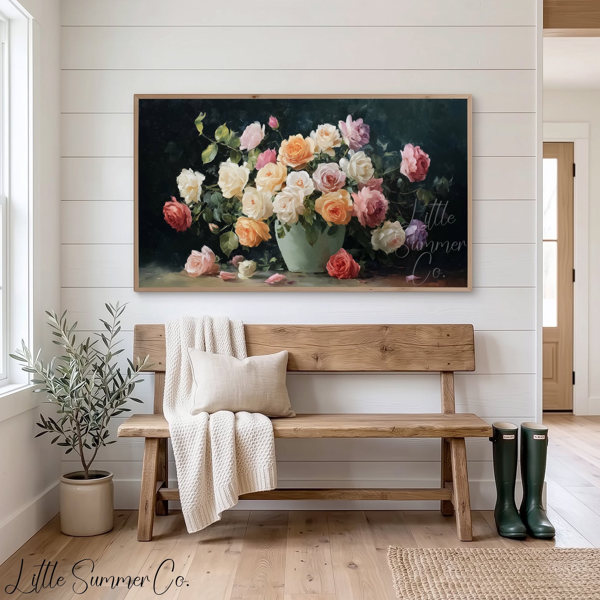 Garden Roses Green Vase Frame TV Art displayed on a TV