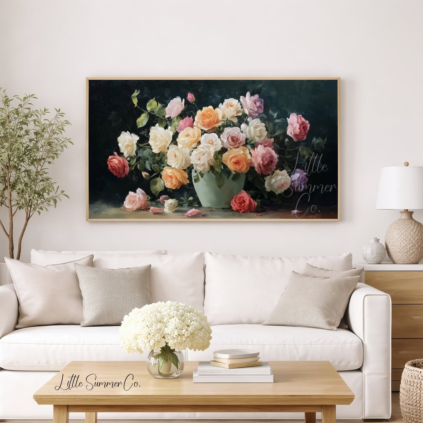 Garden Roses Green Vase Frame TV Art displayed on a TV