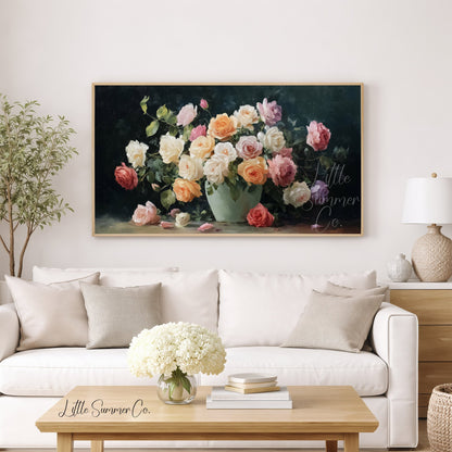 Garden Roses Green Vase Frame TV Art displayed on a TV