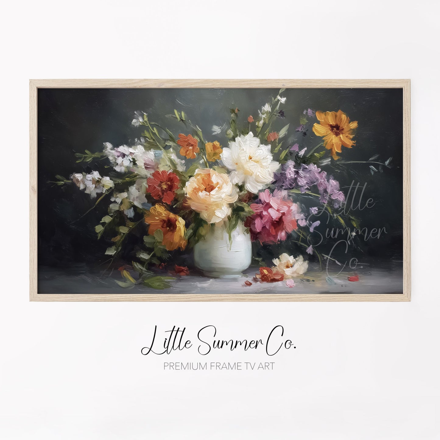 Wildflower Bouquet White Vase Frame TV Art displayed on a TV