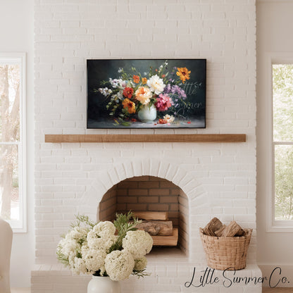 Wildflower Bouquet White Vase Frame TV Art displayed on a TV
