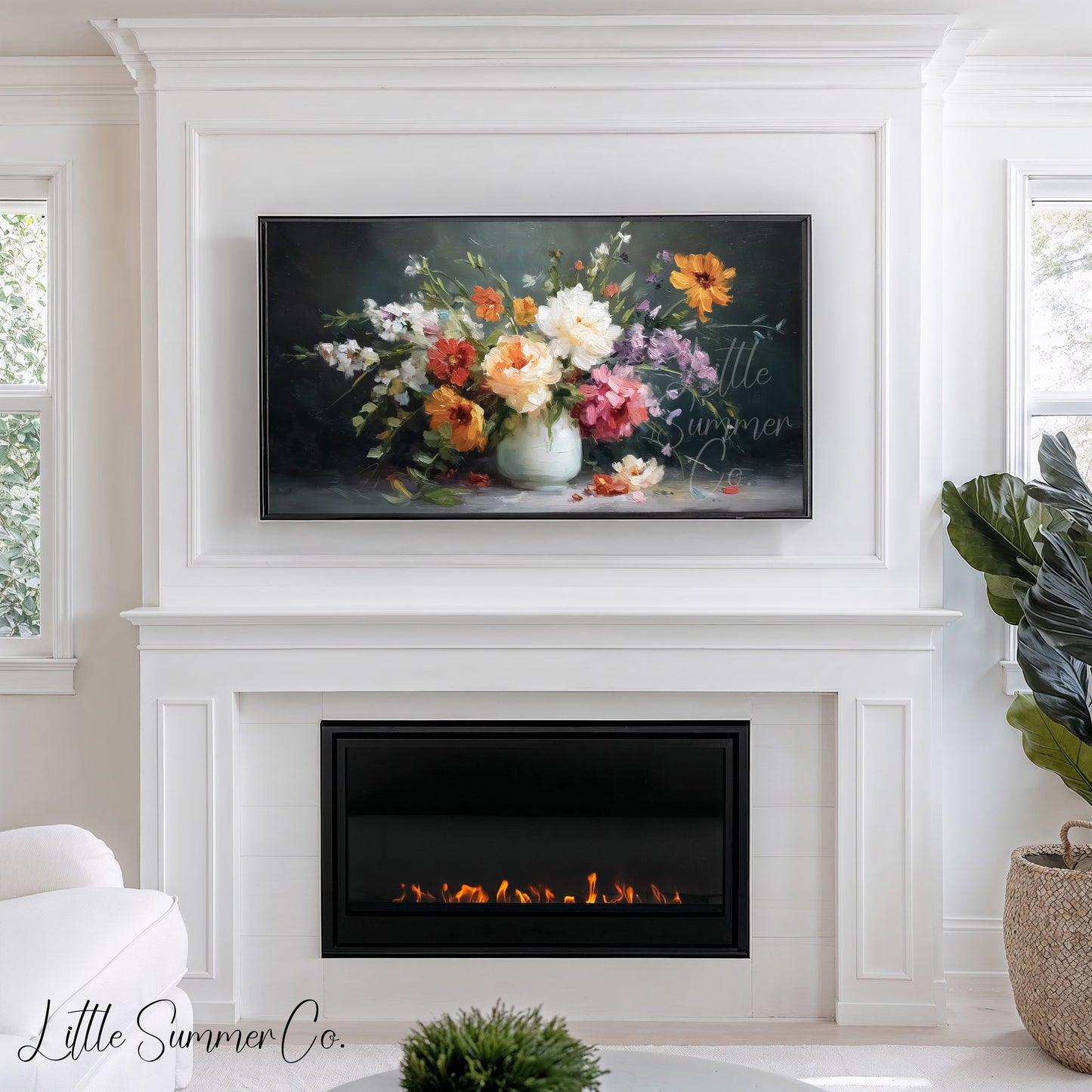 Wildflower Bouquet White Vase Frame TV Art displayed on a TV