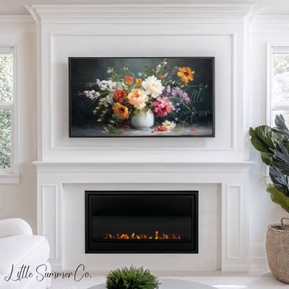 Wildflower Bouquet White Vase Frame TV Art displayed on a TV