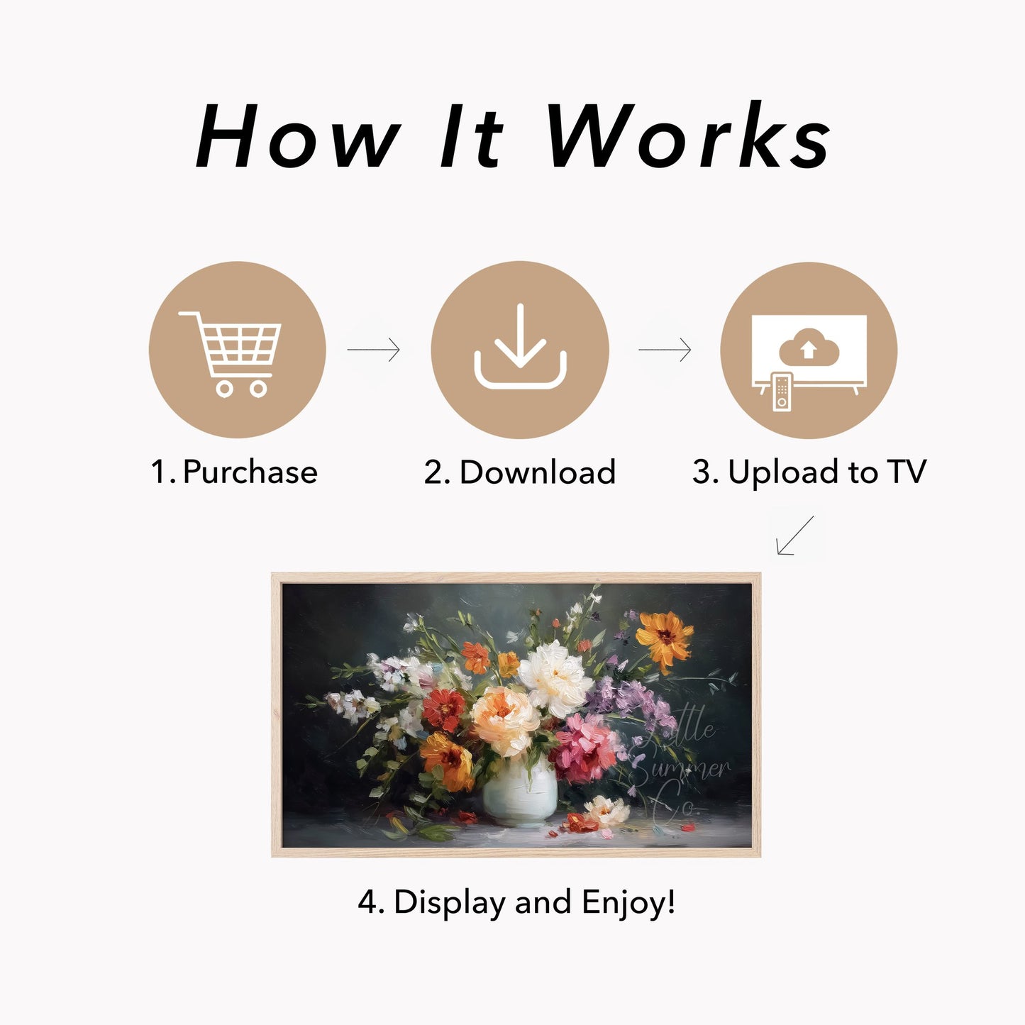 Wildflower Bouquet White Vase Frame TV Art displayed on a TV