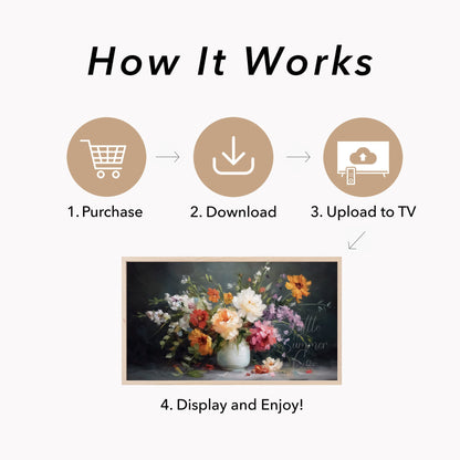 Wildflower Bouquet White Vase Frame TV Art displayed on a TV