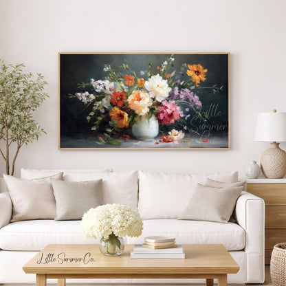 Wildflower Bouquet White Vase Frame TV Art displayed on a TV
