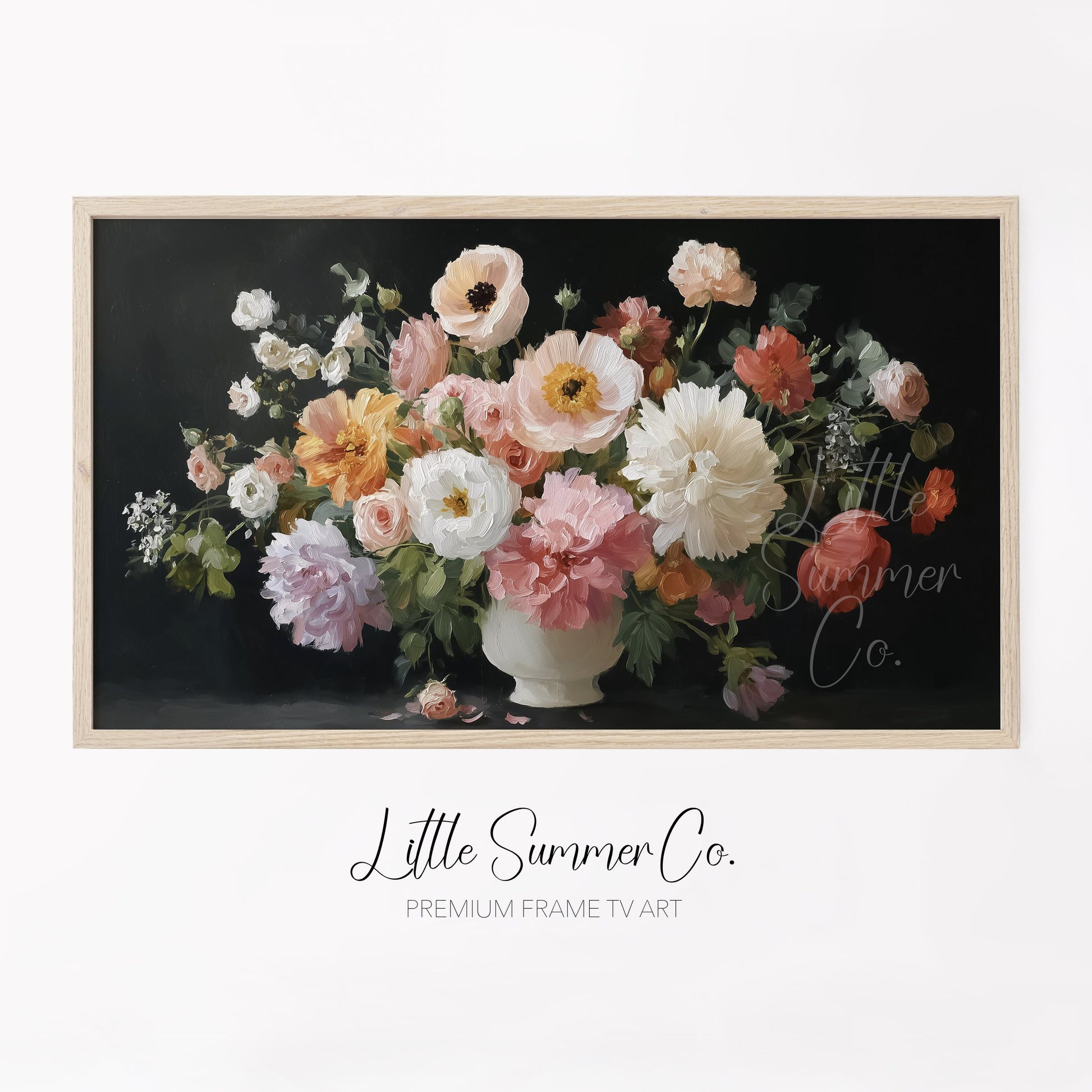Mixed Floral Bouquet White Vase Frame TV Art displayed on a TV