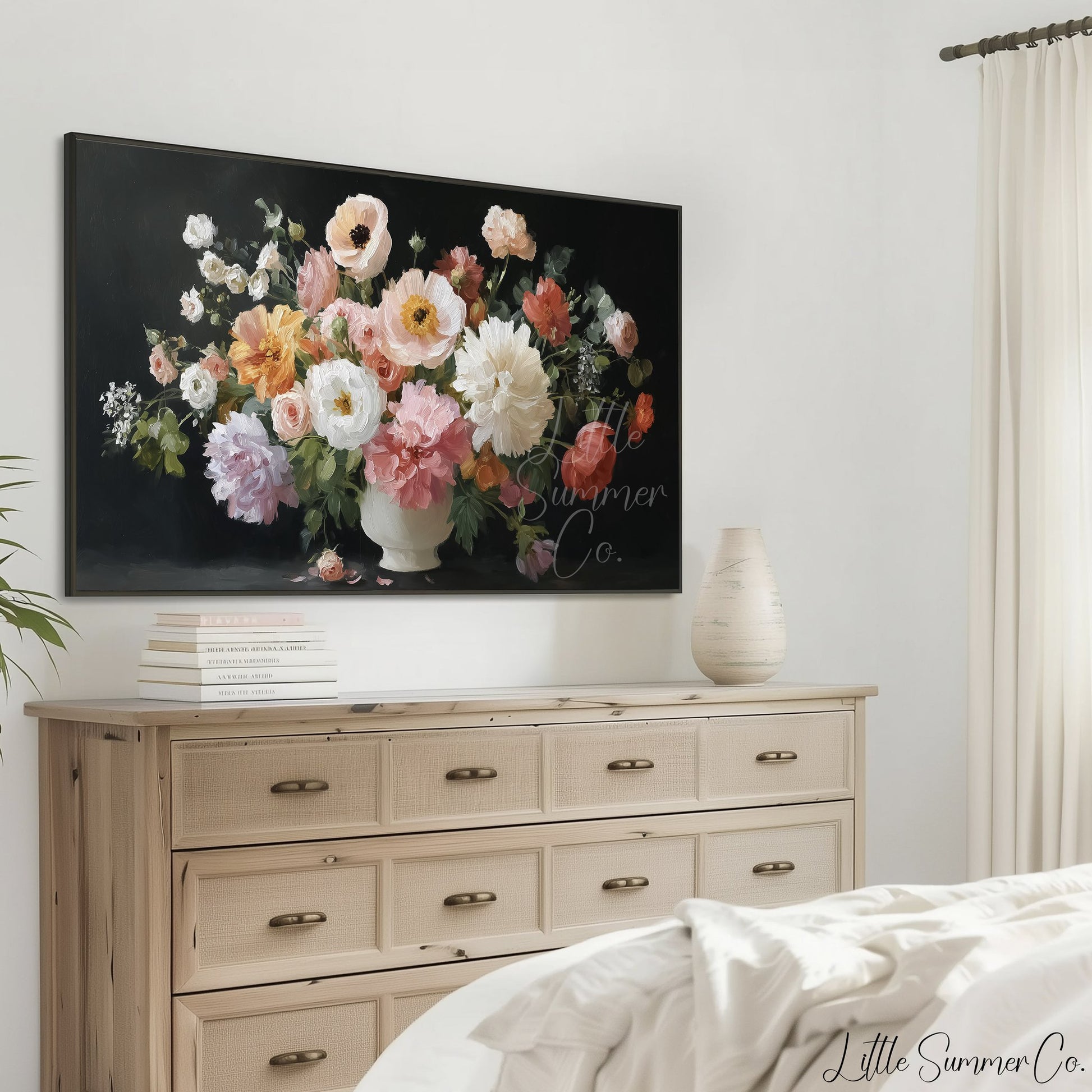 Mixed Floral Bouquet White Vase Frame TV Art displayed on a TV