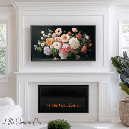 Mixed Floral Bouquet White Vase Frame TV Art displayed on a TV