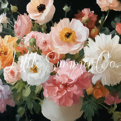 Mixed Floral Bouquet White Vase Frame TV Art displayed on a TV