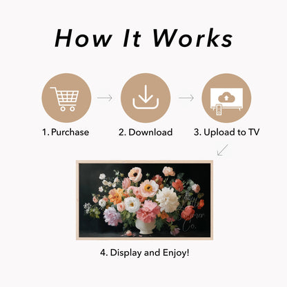Mixed Floral Bouquet White Vase Frame TV Art displayed on a TV